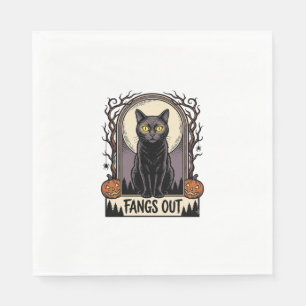 Halloween Black Cat Shirt Vintage Fangs Design_1 Napkin