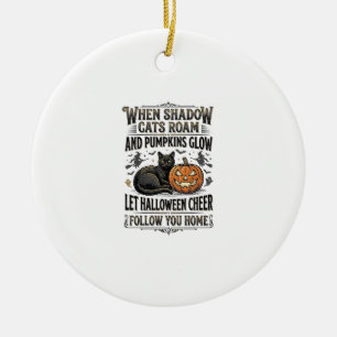 Halloween Black Cat Shirt Vintage Pumpkin Engravin Ceramic Tree Decoration