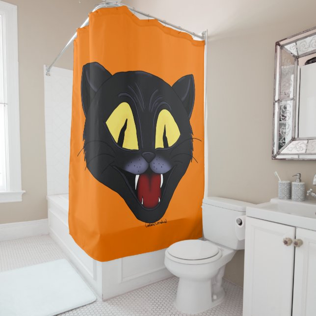 Halloween Black Cat  Shower Curtain (In Situ)