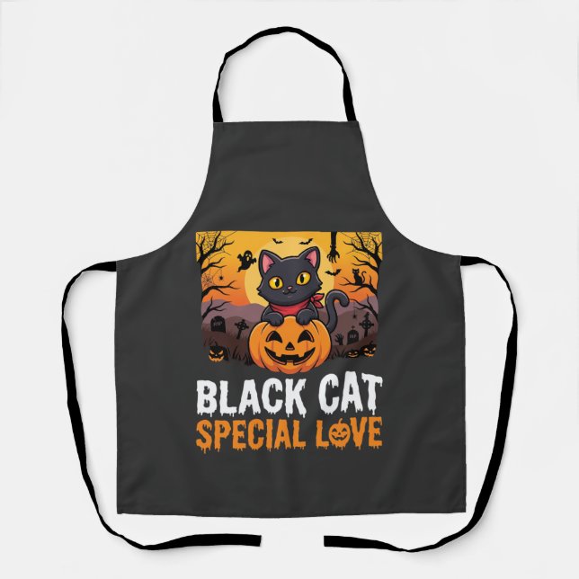 Halloween Black Cat Special Love Pumpkin Design Apron (Front)