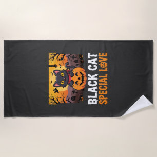 Halloween Black Cat Special Love Pumpkin Design Beach Towel