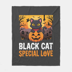Halloween Black Cat Special Love Pumpkin Design Fleece Blanket