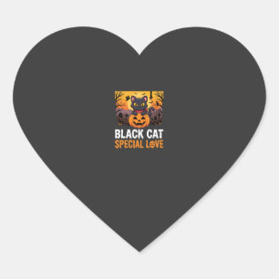 Halloween Black Cat Special Love Pumpkin Design Heart Sticker