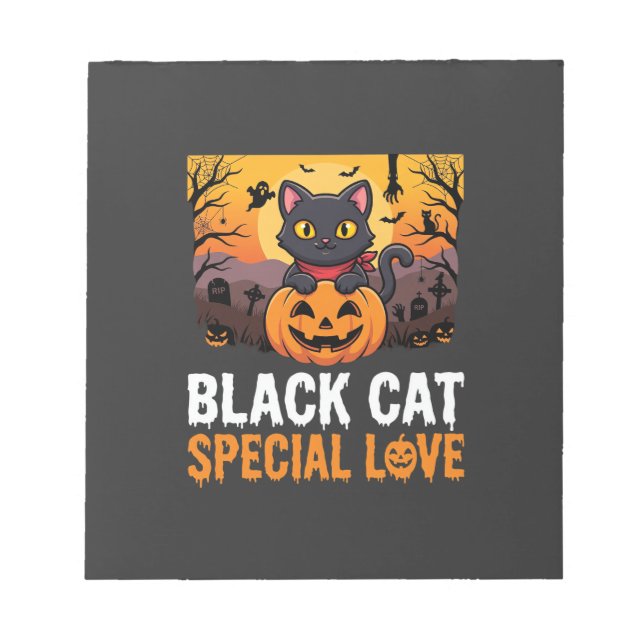 Halloween Black Cat Special Love Pumpkin Design Notepad (Front)
