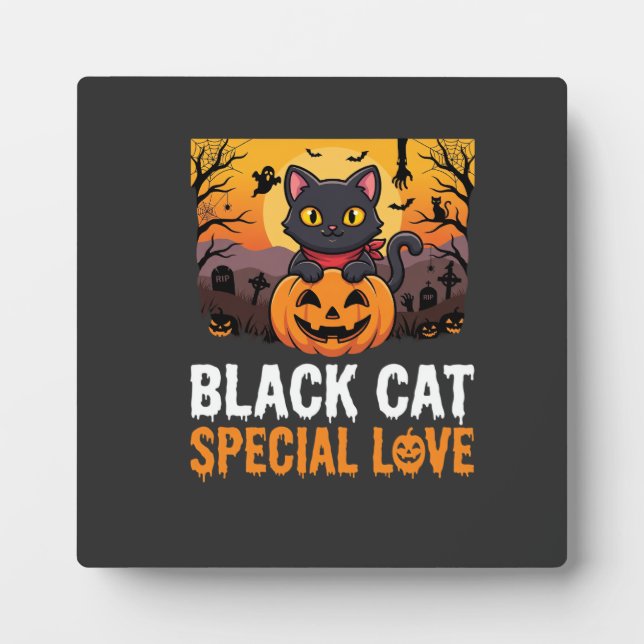 Halloween Black Cat Special Love Pumpkin Design Plaque (Front)