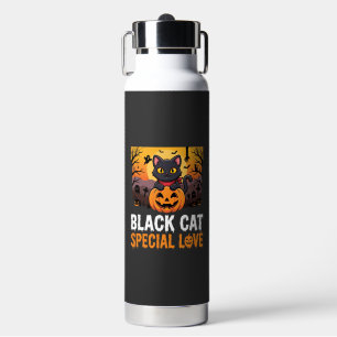 Halloween Black Cat Special Love Pumpkin Design Water Bottle