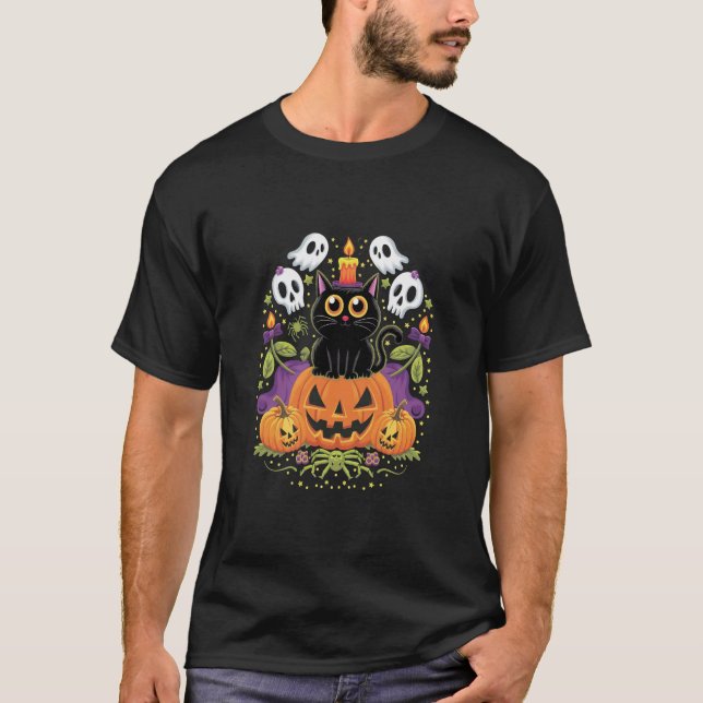 Halloween Black Cat - Spooky Cat T-Shirt (Front)