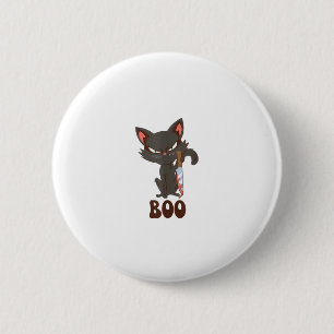 Halloween Black Cat Spooky Feline with Boo Tank To 6 Cm Round Badge