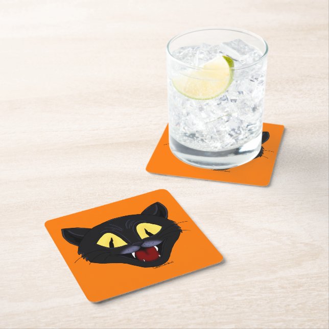 Halloween Black Cat  Square Paper Coaster (Insitu)
