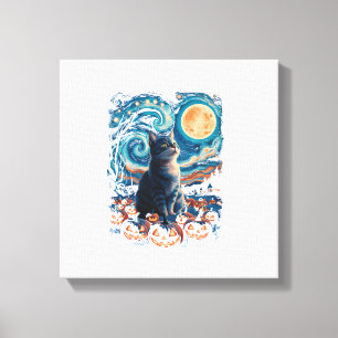 Halloween black Cat Starry Night Cat Pumpkins Hall Canvas Print