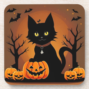 Halloween Black Cat Surrounded by Jack-o'-Lanterns Coaster