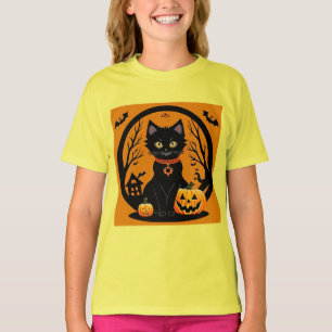 Halloween Black Cat Surrounded by Jack-o'-Lanterns T-Shirt