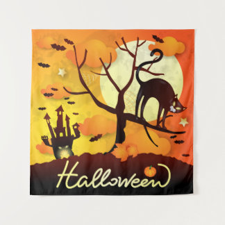 Halloween Black Cat Tapestry