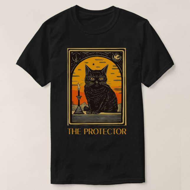 Halloween Black Cat Tarot The Protector Fortune Te T-Shirt (Design Front)