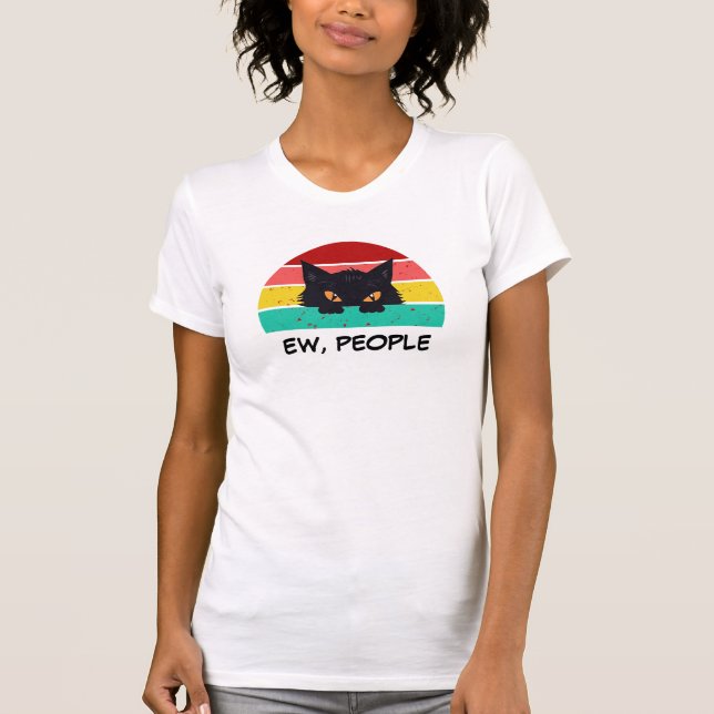 Halloween Black Cat Tee, Funny EW, People Graphic T-Shirt (Front)