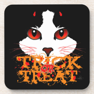 Halloween Black Cat Trick Or Treat Coaster