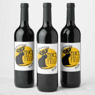 Halloween Black Cat Trick or Treat Wine Labels