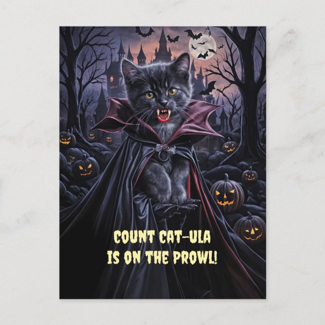 Halloween Black Cat Vampire Cute Funny Holiday Postcard (Front)