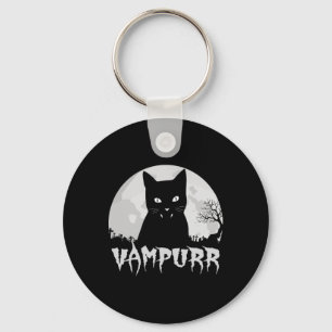Halloween Black Cat Vampire With Full Moon - Vampu Key Ring