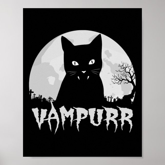 Halloween Black Cat Vampire With Full Moon - Vampu Poster (Front)