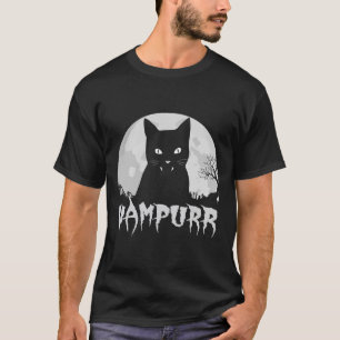 Halloween Black Cat Vampire With Full Moon - Vampu T-Shirt