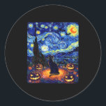 Halloween Black Cat Van Gogh Starry Night Cat Cost Classic Round Sticker<br><div class="desc">Halloween Black Cat Van Gogh Starry Night Cat Costume Women</div>