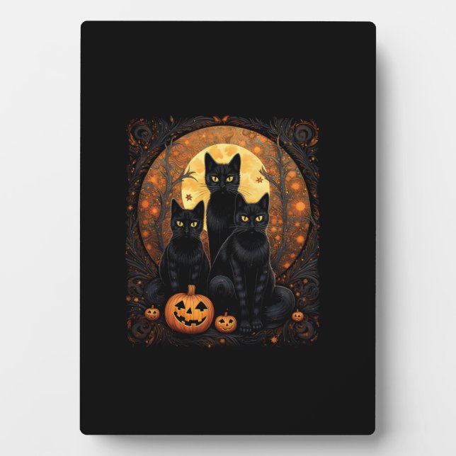 Halloween Black Cat Van Gogh Witch Kawaii Pumpkin  Plaque (Front)