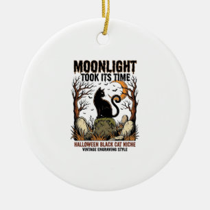 Halloween Black Cat Vintage Graveyard Shirt_1 Ceramic Tree Decoration
