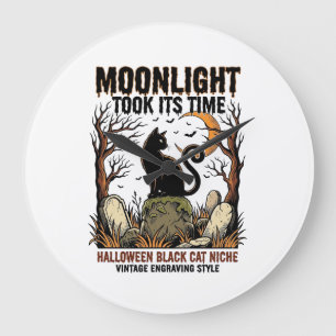 Halloween Black Cat Vintage Graveyard Shirt_1 Large Clock