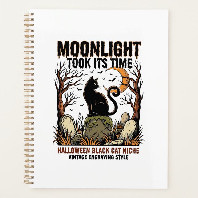 Halloween Black Cat Vintage Graveyard Shirt_1 Planner (Front)