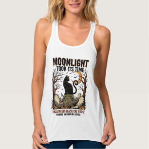 Halloween Black Cat Vintage Graveyard Shirt_1 Singlet