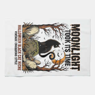 Halloween Black Cat Vintage Graveyard Shirt_1 Tea Towel