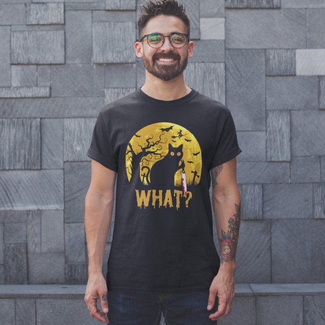 Halloween Black Cat What? T-Shirt (Creator Uploaded)