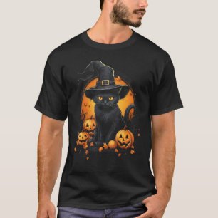 Halloween Black Cat Witch Costume Pumpkin Moon Spo T-Shirt