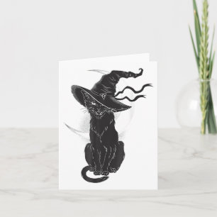 Halloween Black Cat Witch Hat Moon Card