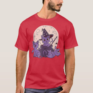 Halloween Black Cat Witch Hat & Moon Cute Cat Love T-Shirt