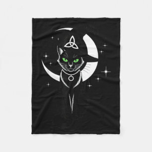 Halloween Black Cat Witch Hat Moon Fleece Blanket