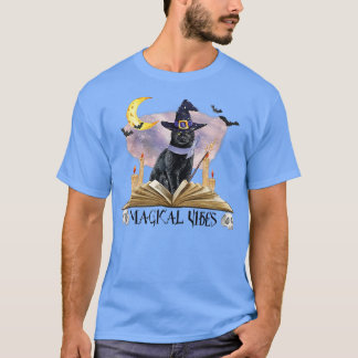 Halloween Black Cat Witch Hat & Moon Magical Vibes T-Shirt