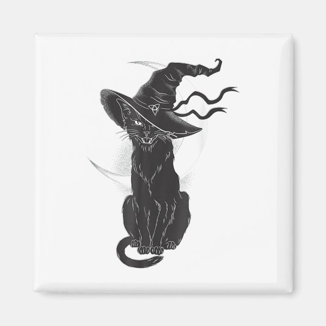 Halloween Black Cat Witch Hat Moon  Magnet (Front)