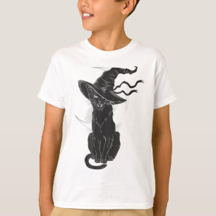 Halloween Black Cat Witch Hat Moon T-Shirt