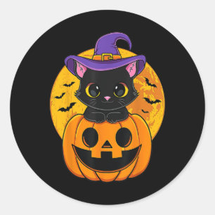 Halloween Black Cat Witch Hat Pumpkin Classic Round Sticker