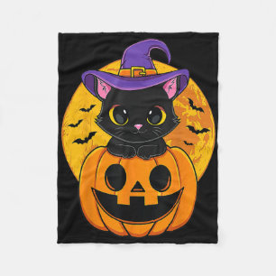 Halloween Black Cat Witch Hat Pumpkin Fleece Blanket