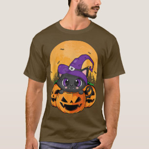 Halloween Black Cat Witch Hat Pumpkin For Kids Gi T-Shirt