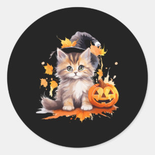 Halloween Black Cat Witch Hat Pumpkin For Kids Gir Classic Round Sticker