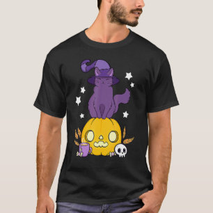 Halloween Black Cat Witch Hat Pumpkin For Kids Gir T-Shirt