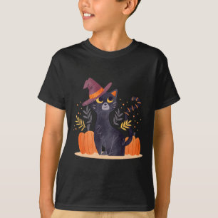 Halloween Black Cat Witch Hat Pumpkin For Kids Gir T-Shirt