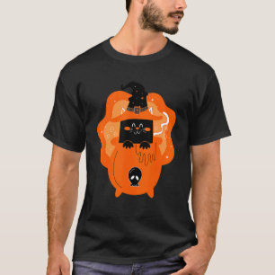 Halloween Black Cat Witch Hat Pumpkin For Kids Gir T-Shirt