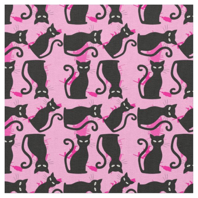 halloween black cat witch pink fabric (Close Up)