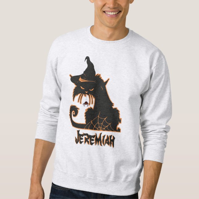 Halloween Black Cat Witch Spooky Spiders   Sweatshirt (Front)