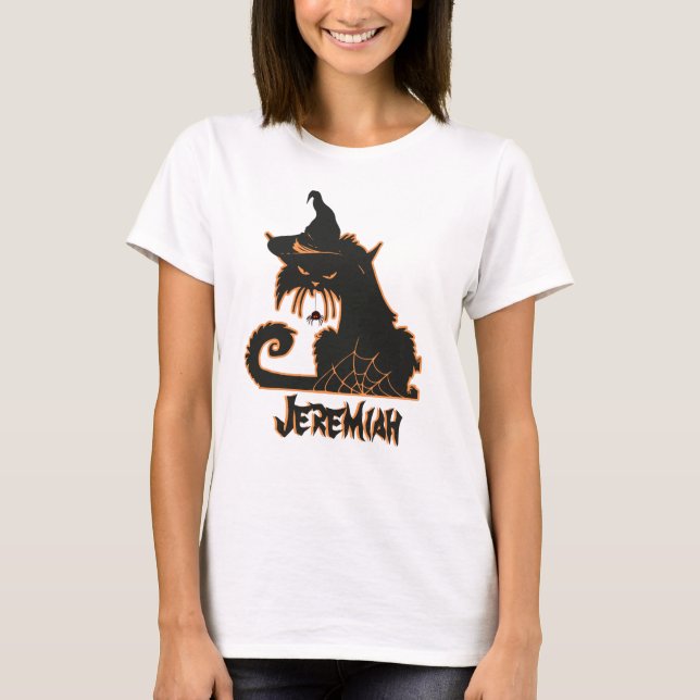 Halloween Black Cat Witch Spooky Spiders  T-Shirt (Front)